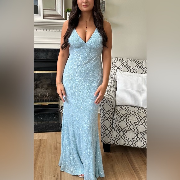 Tiffany Light Blue Beaded Prom Dress
